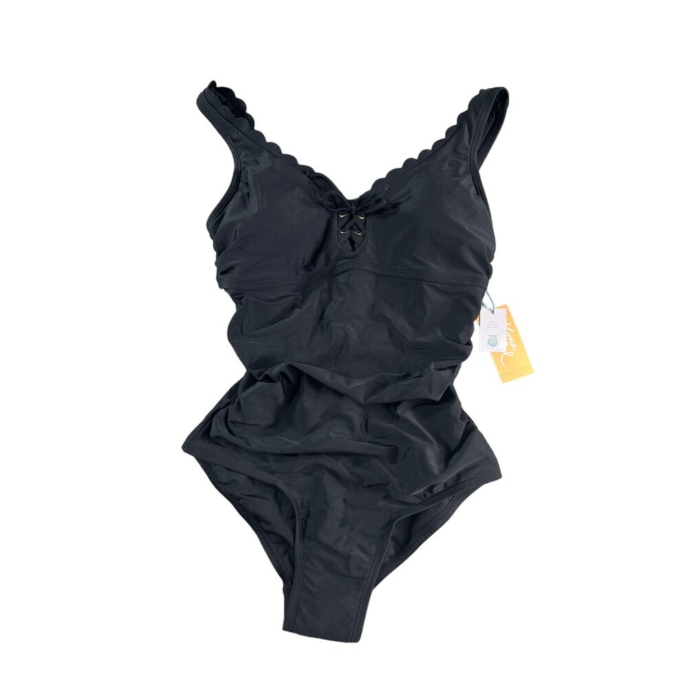 Kona Sol One Piece Swimsuit Womens Small Black Drawstring Detailed Swimwear NWT
